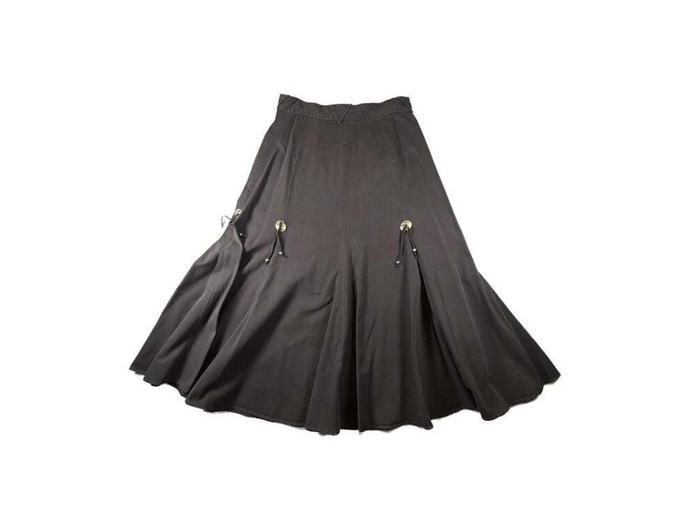 Vintage Circle T by Marilyn Lenox Western Blk Cotton Maxi Skirt w/Silver Conchos